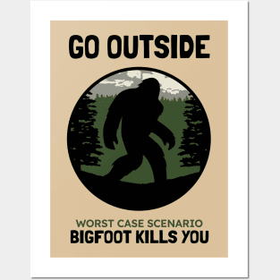 Vintage Bigfoot Camping with Monster Posters and Art